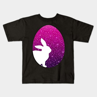 Easter Bunny Silhouette in Pink Purple Ombre Faux Glitter Easter Egg Kids T-Shirt